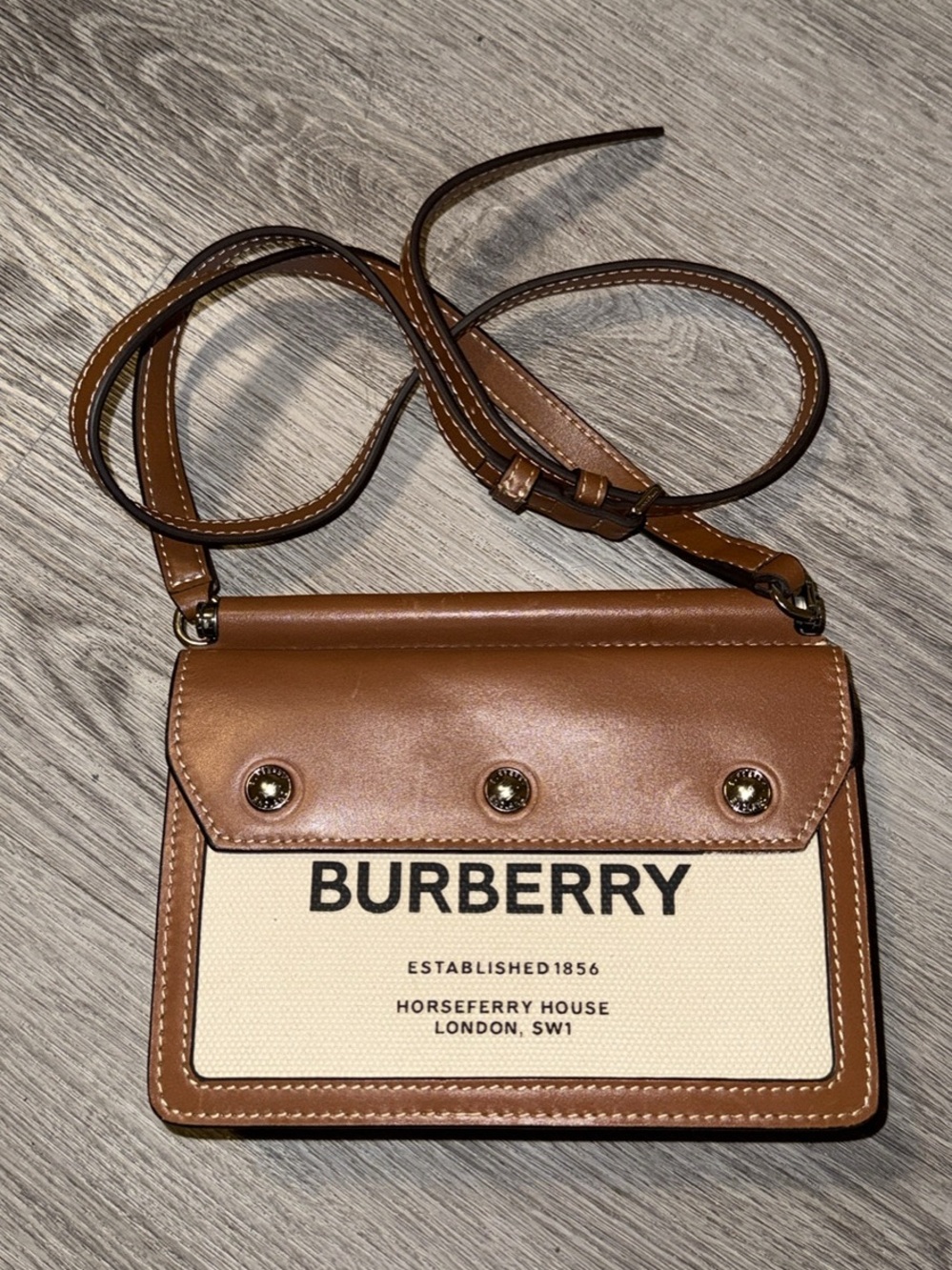 Burberry Brown Leather and Cream Canvas Logo Crossbody